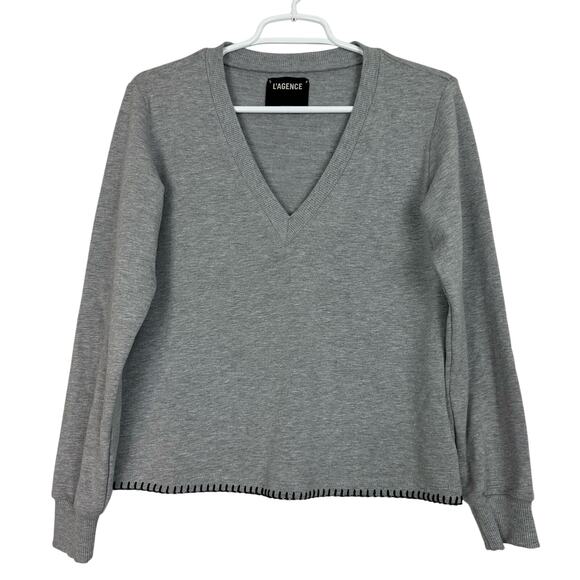 L'Agence Helena V-Neck Sweatshirt Grey Small - Picture 2 of 8